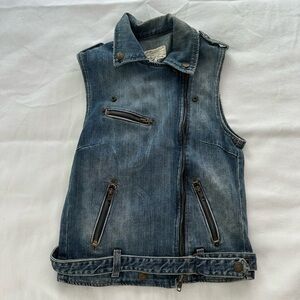 Blue Denim Vest with Zipper Accents